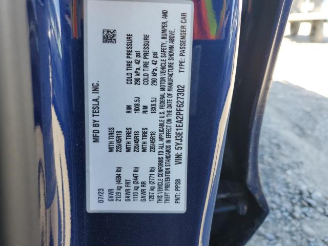 5YJ3E1EA2PF627302 Tesla MODEL 3