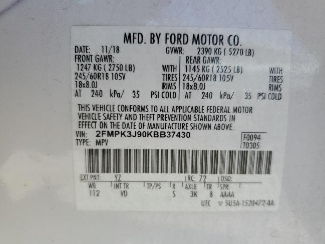 2FMPK3J90KBB37430 Ford 2.0l gtdi w/premium fuel