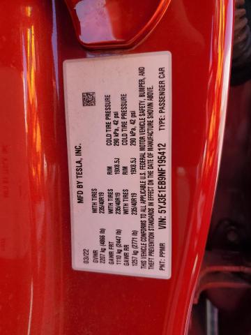 5YJ3E1EB9NF195412 Tesla 2022