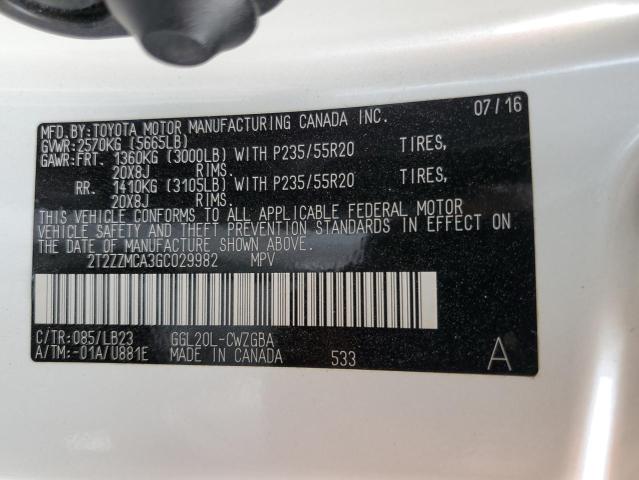 2T2ZZMCA3GC029982 Lexus 2016