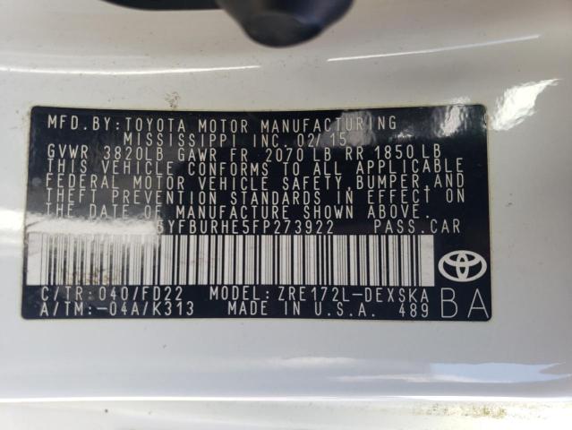 5YFBURHE5FP273922 Toyota 2zr-fe