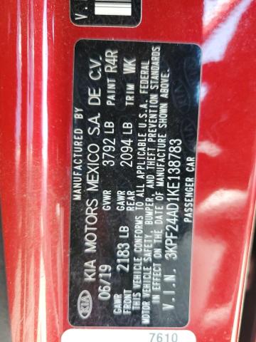 3KPF24AD1KE138783 KIA FORTE FE