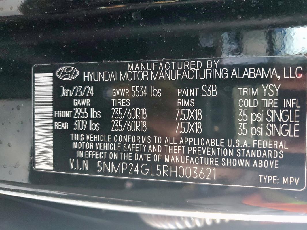 5NMP24GL5RH003621 Hyundai SANTA FE S