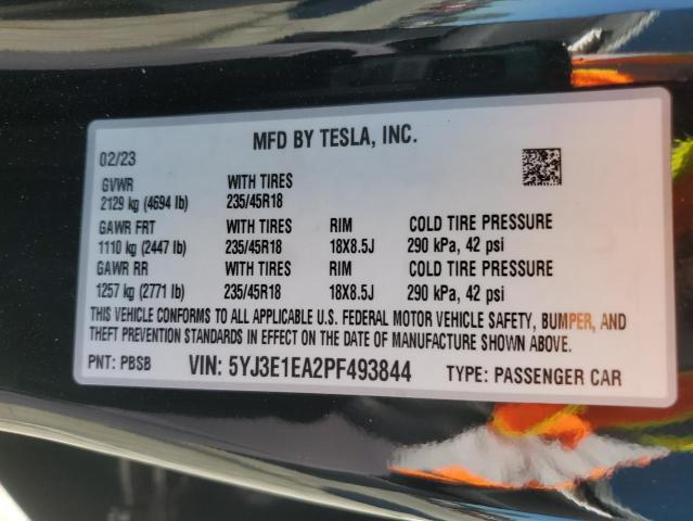 5YJ3E1EA2PF493844 Tesla MODEL 3