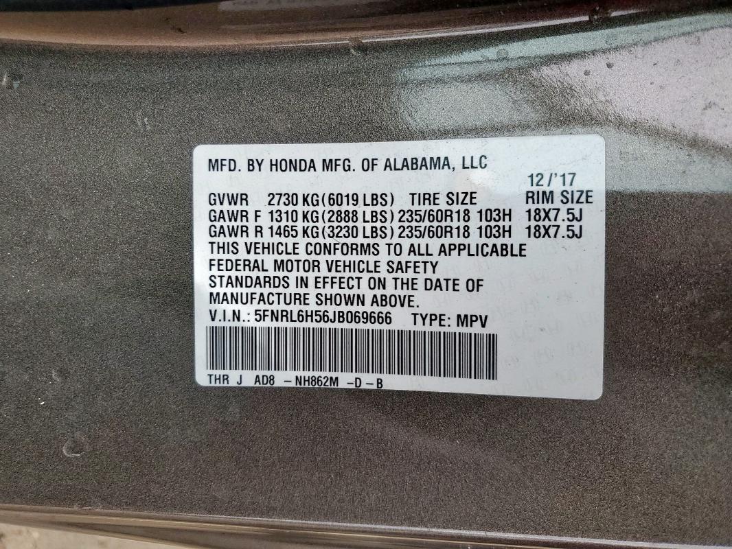 5FNRL6H56JB069666 Honda ODYSSEY EX