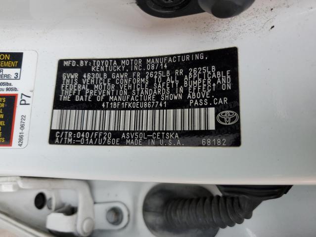 4T1BF1FK0EU867741 Toyota 2ar-fe