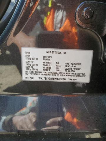 7SAYGDED2SF319036 Tesla Model Y