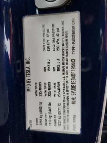 5YJ3E1EB4KF195443 Tesla MODEL 3