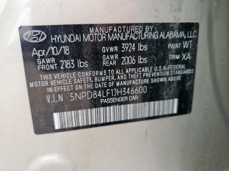 5NPD84LF1JH346600 Hyundai mpi nu