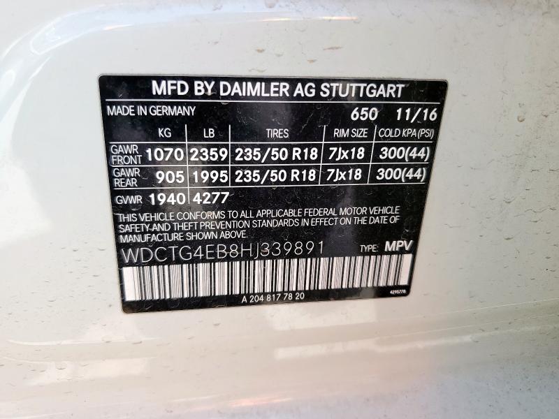 WDCTG4EB8HJ339891 Mercedes-Benz m270