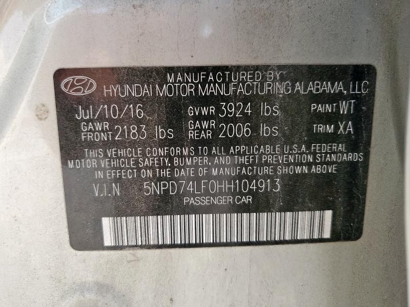 5NPD74LF0HH104913 Hyundai 2017
