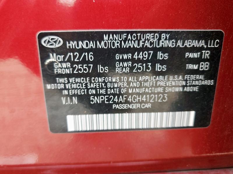5NPE24AF4GH412123 Hyundai SONATA SE
