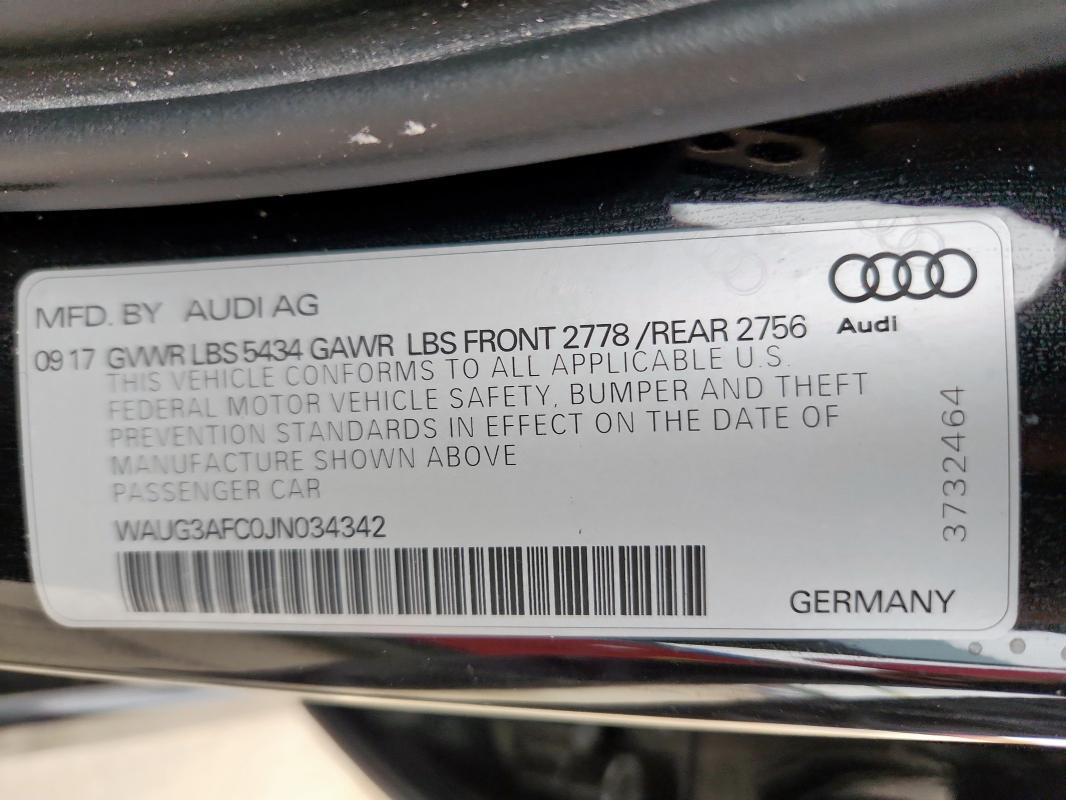 WAUG3AFC0JN034342 Audi A6 PREMIUM