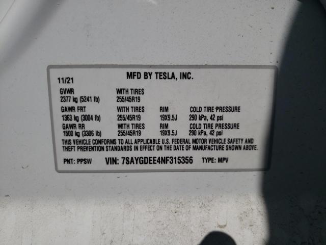 7SAYGDEE4NF315356 Tesla Model Y