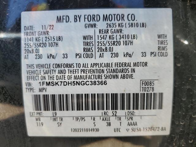 1FMSK7DH5NGC38366 Ford EXPLORER X