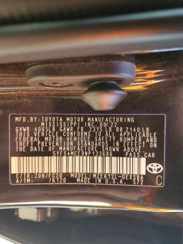 5YFS4MCE9NP133686 Toyota COROLLA SE