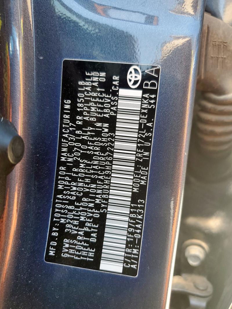 5YFBURHE9HP672223 Toyota COROLLA L