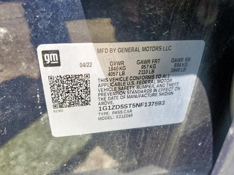1G1ZD5ST5NF137593 Chevrolet lfv - direct injection, variable valve timing, gen 1 gmna