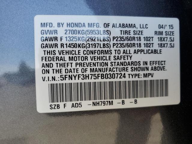 5FNYF3H75FB030724 Honda PILOT EXLN