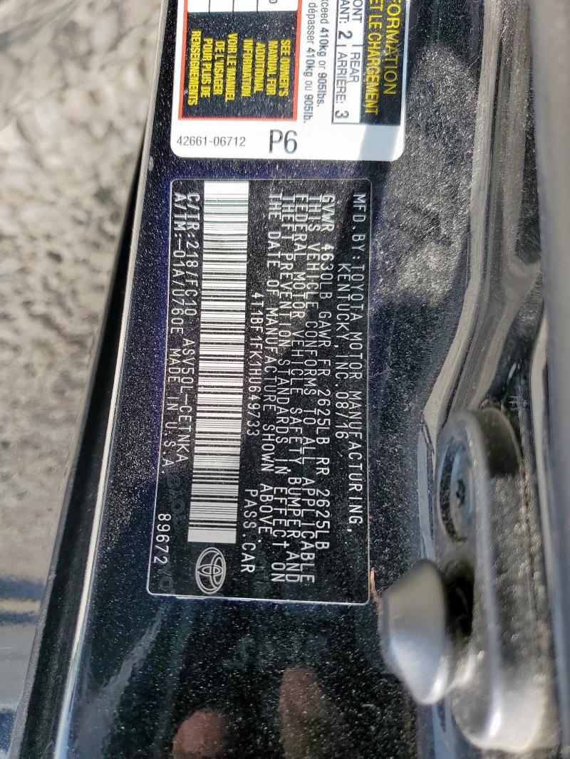 4T1BF1FK1HU649733 Toyota 2ar-fe