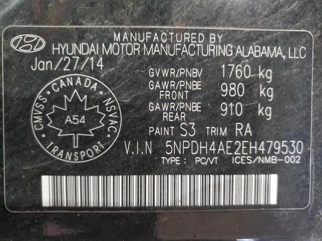 5NPDH4AE2EH479530 Hyundai dohc mpi nu