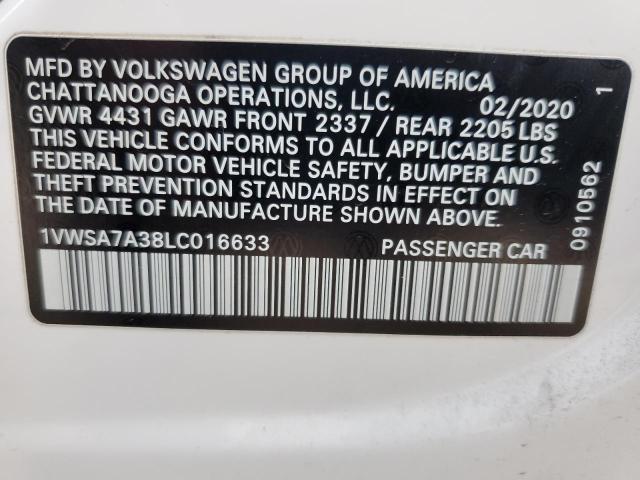 1VWSA7A38LC016633 Volkswagen PASSAT SE
