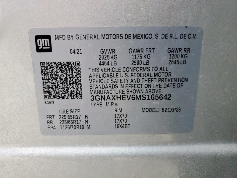 3GNAXHEV6MS165642 Chevrolet lyx