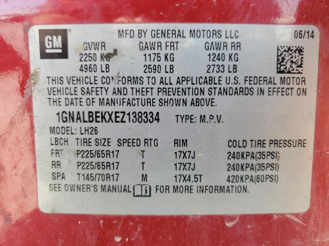 1GNALBEKXEZ138334 Chevrolet EQUINOX LT