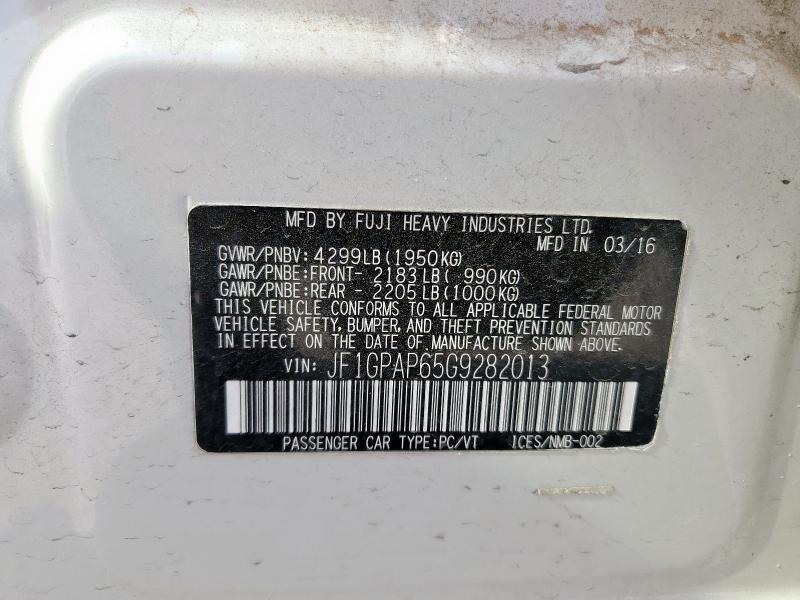 JF1GPAP65G9282013 Subaru 2.0l na