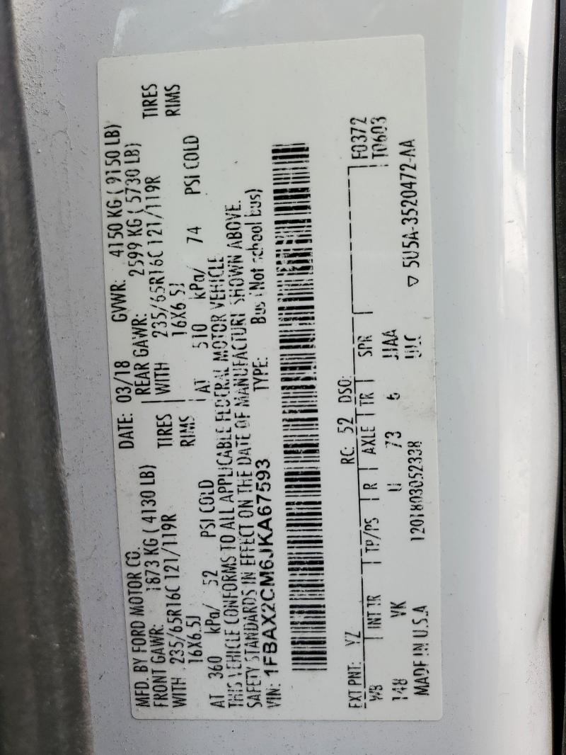 1FBAX2CM6JKA67593 Ford TRANSIT T-