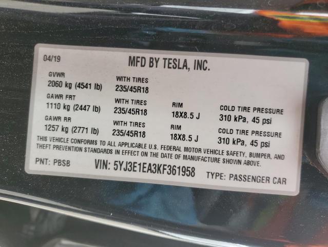 5YJ3E1EA3KF361958 Tesla 2019