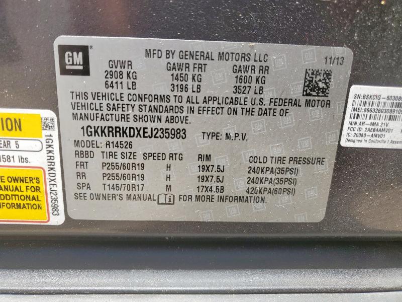 1GKKRRKDXEJ235983 GMC ACADIA SLT