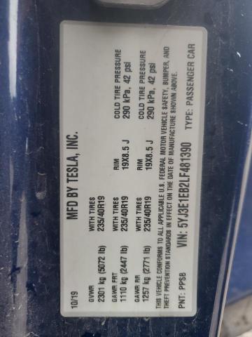 5YJ3E1EB2LF481390 Tesla MODEL 3