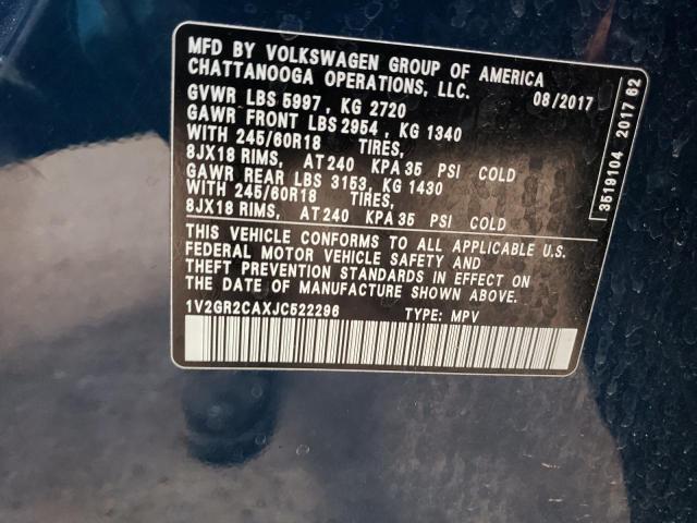 1V2GR2CAXJC522296 Volkswagen Atlas S