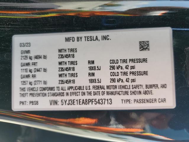 5YJ3E1EA8PF543713 Tesla 2023
