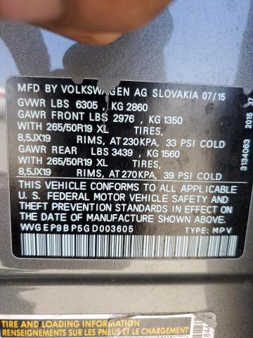 WVGEP9BP5GD003605 Volkswagen 2016