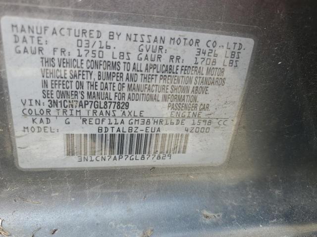 3N1CN7AP7GL877829 Nissan Versa
