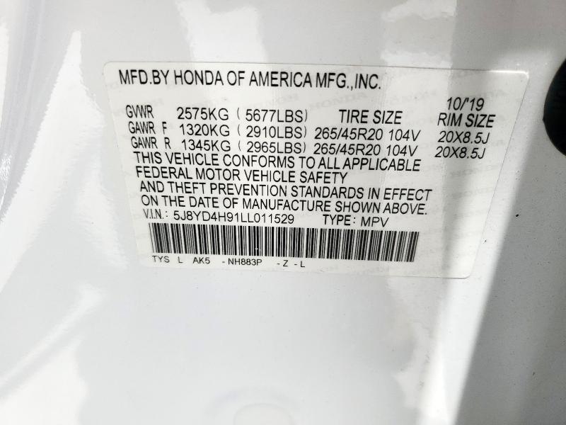 5J8YD4H91LL011529 Acura MDX ADVANC