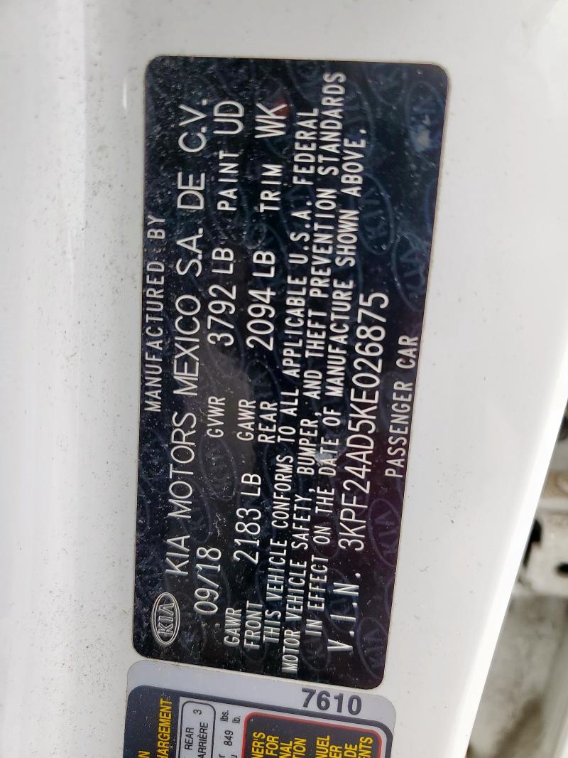 3KPF24AD5KE026875 KIA FORTE FE