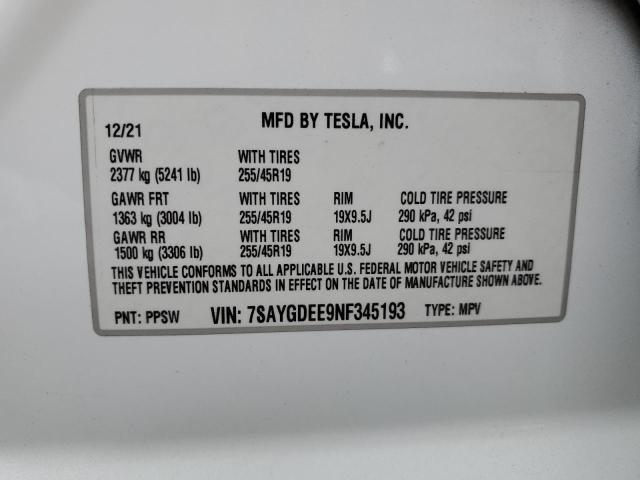 7SAYGDEE9NF345193 Tesla 2022