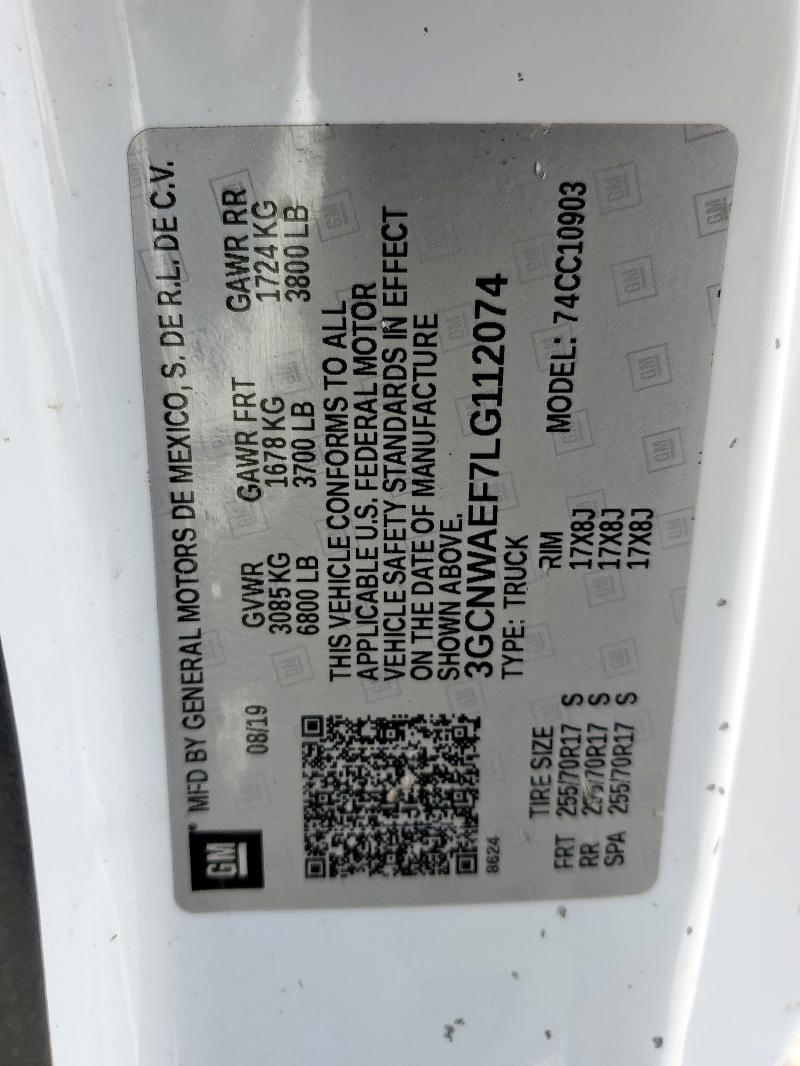 3GCNWAEF7LG112074 Chevrolet l82 - di, afm, alum, gen 5, var 1