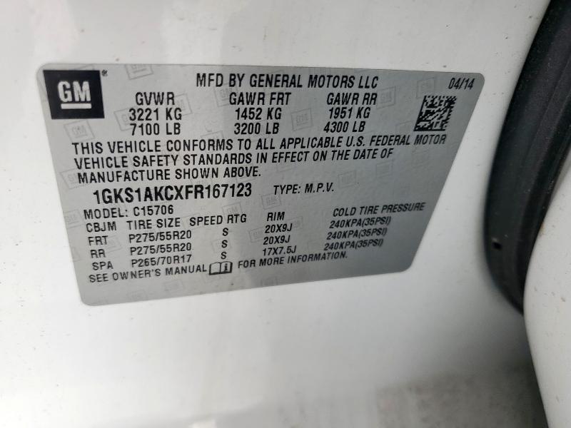 1GKS1AKCXFR167123 GMC YUKON SLE