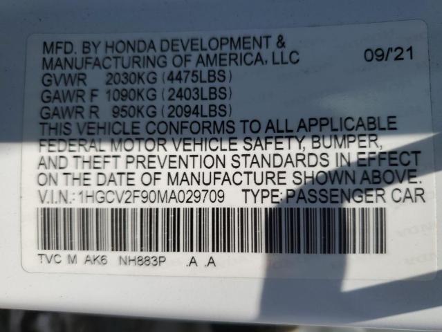 1HGCV2F90MA029709 Honda k20c4