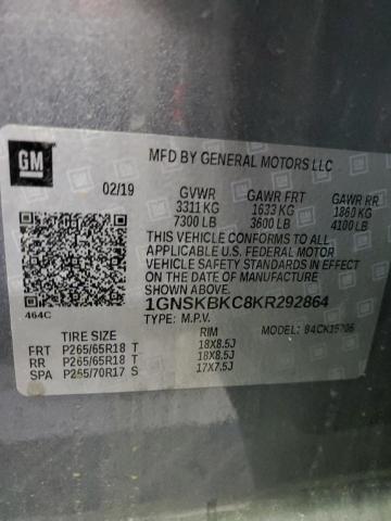 1GNSKBKC8KR292864 Chevrolet l83 - spark ignited direct injection, variable valve timing, afm, e85 max, alum