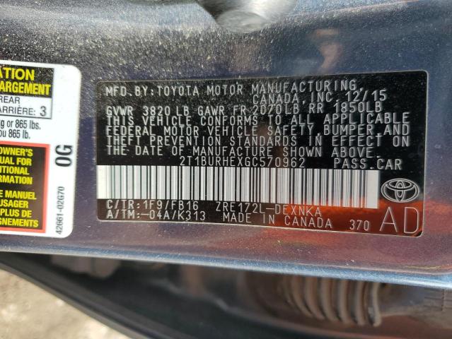 2T1BURHEXGC570962 Toyota COROLLA L