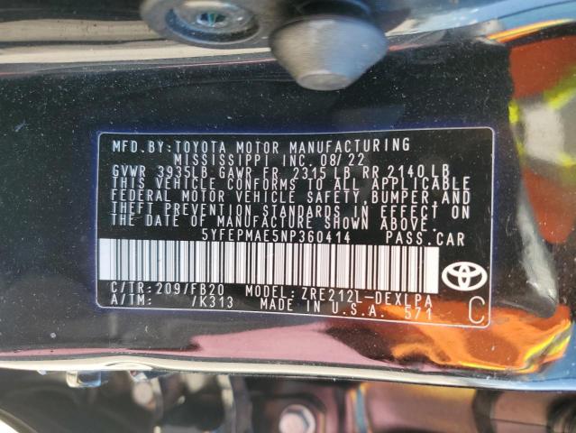 5YFEPMAE5NP360414 Toyota COROLLA LE