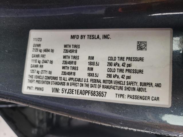 5YJ3E1EA0PF683657 Tesla MODEL 3