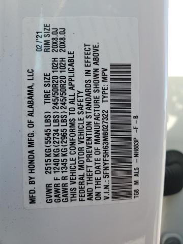 5FNYF5H63MB027322 Honda PILOT TOUR