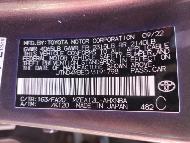 JTND4MBE0P3191798 Toyota COROLLA SE