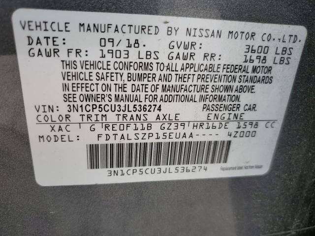 3N1CP5CU3JL536274 Nissan KICKS S